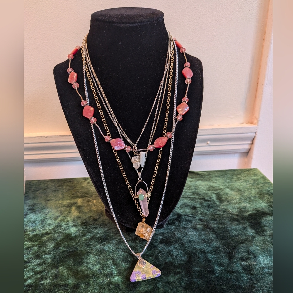 Lot Of Six Vintage Stone And Crystal Necklaces